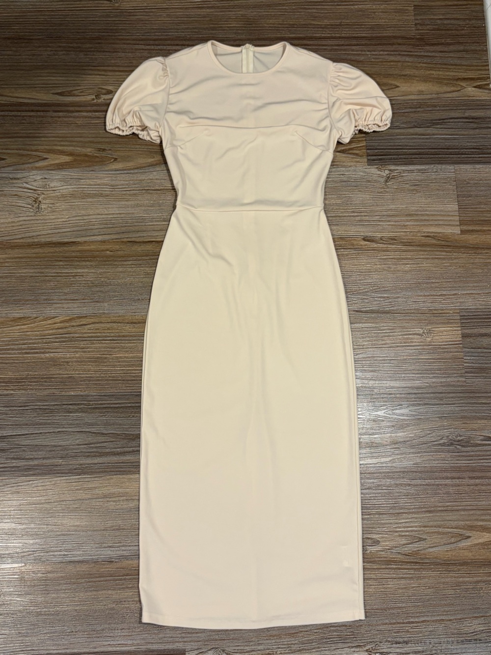 Amazon Cream Midi Dress with Puff Short Sleeves